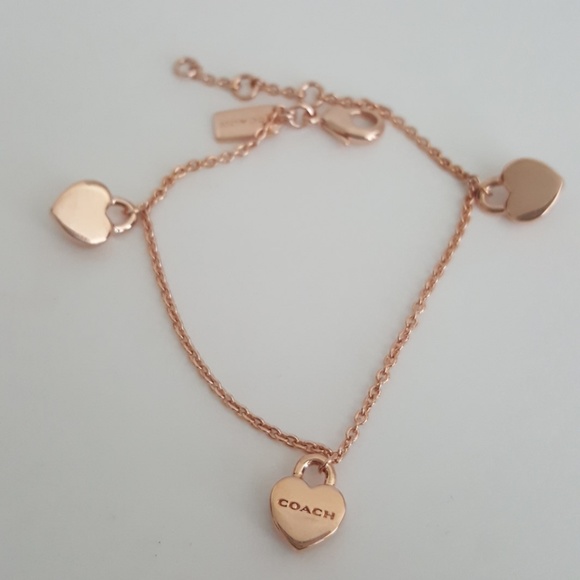 New Coach Rose Gold Turnlock Heart Bling Bracelet - Picture 2 of 4